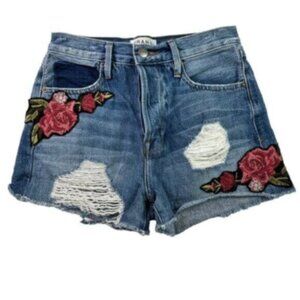 FRAME | Women's Embroidered Rose Button Fly Jean Shorts Size 24